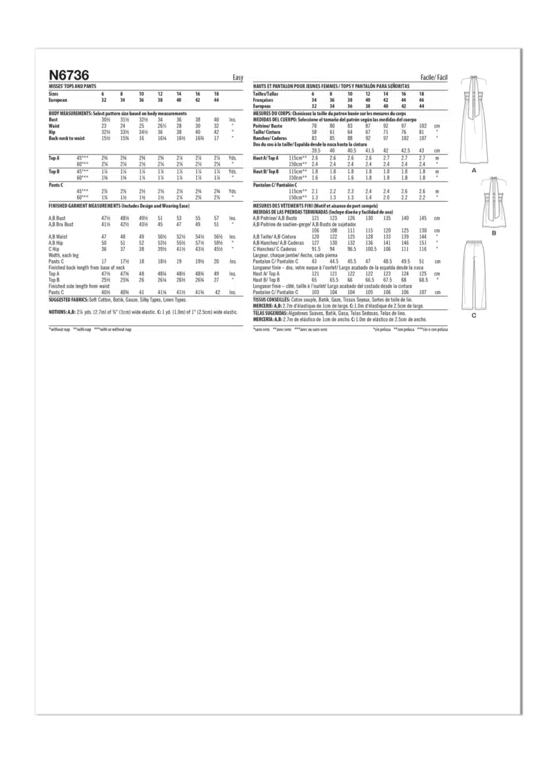 Kjole, top og buks - str. 32-44