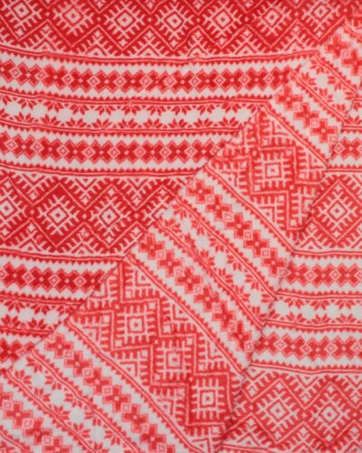 Rødt mønster på hvid - Microfleece