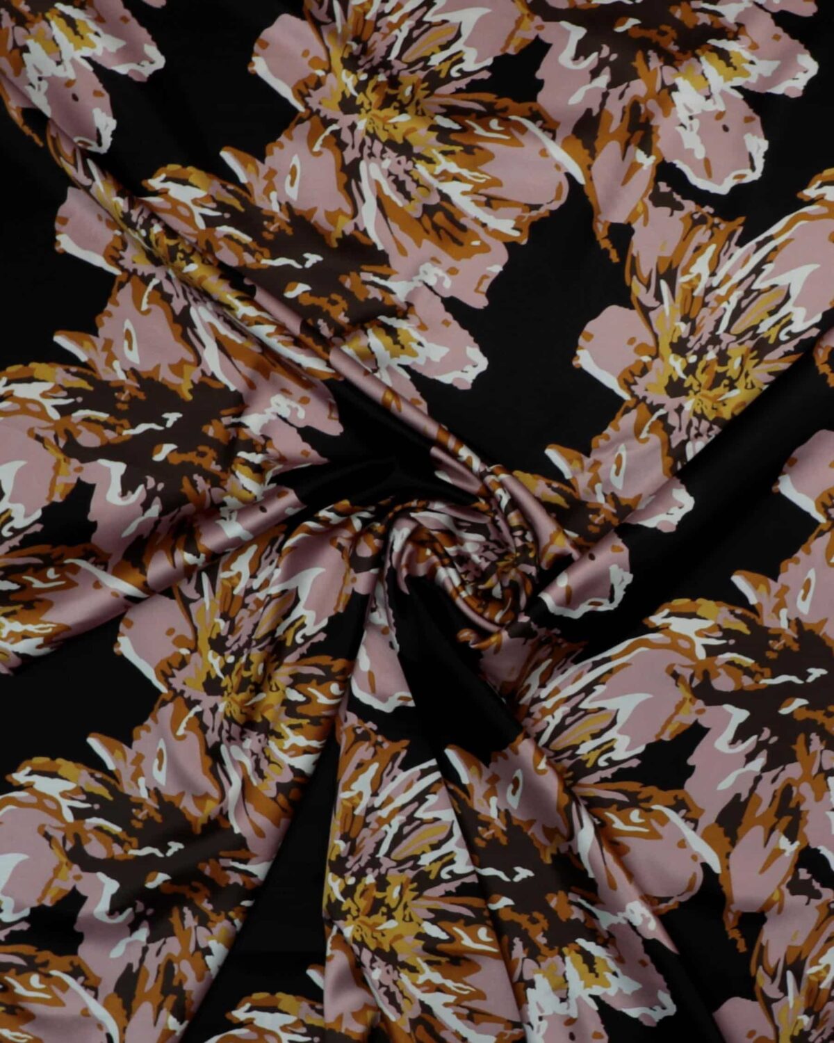 Sort m. gammelrosa blomster - Blød satin - Image 3