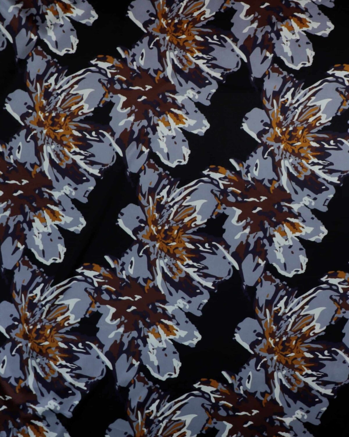 Sort m. grå blomster - Blød satin