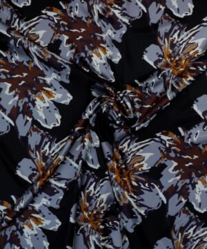 Sort m. grå blomster - Blød satin