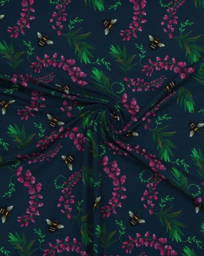 Snerleblomst og brumbasser på mørkeblå - French Terry 7 Snerleblomst og brumbasser på mørkeblå - French Terry