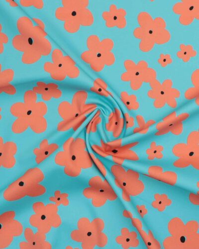 Turkis m. orange blomst - Twill m. stræk 7 Turkis m. orange blomst - Twill m. stræk