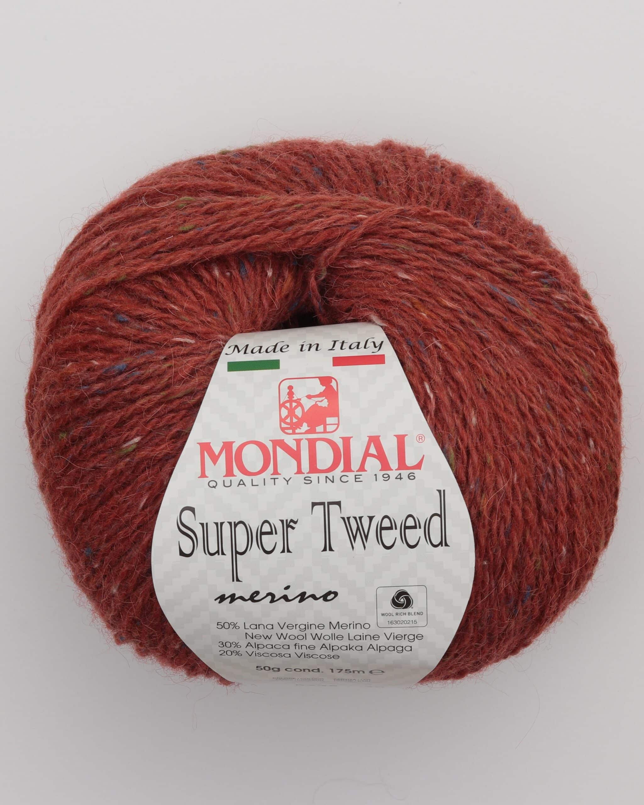 Super Tweed fra Mondial i mange farver - 435 Egernrød - 20% Viskose, 50% Merinould, 30% Alpaka