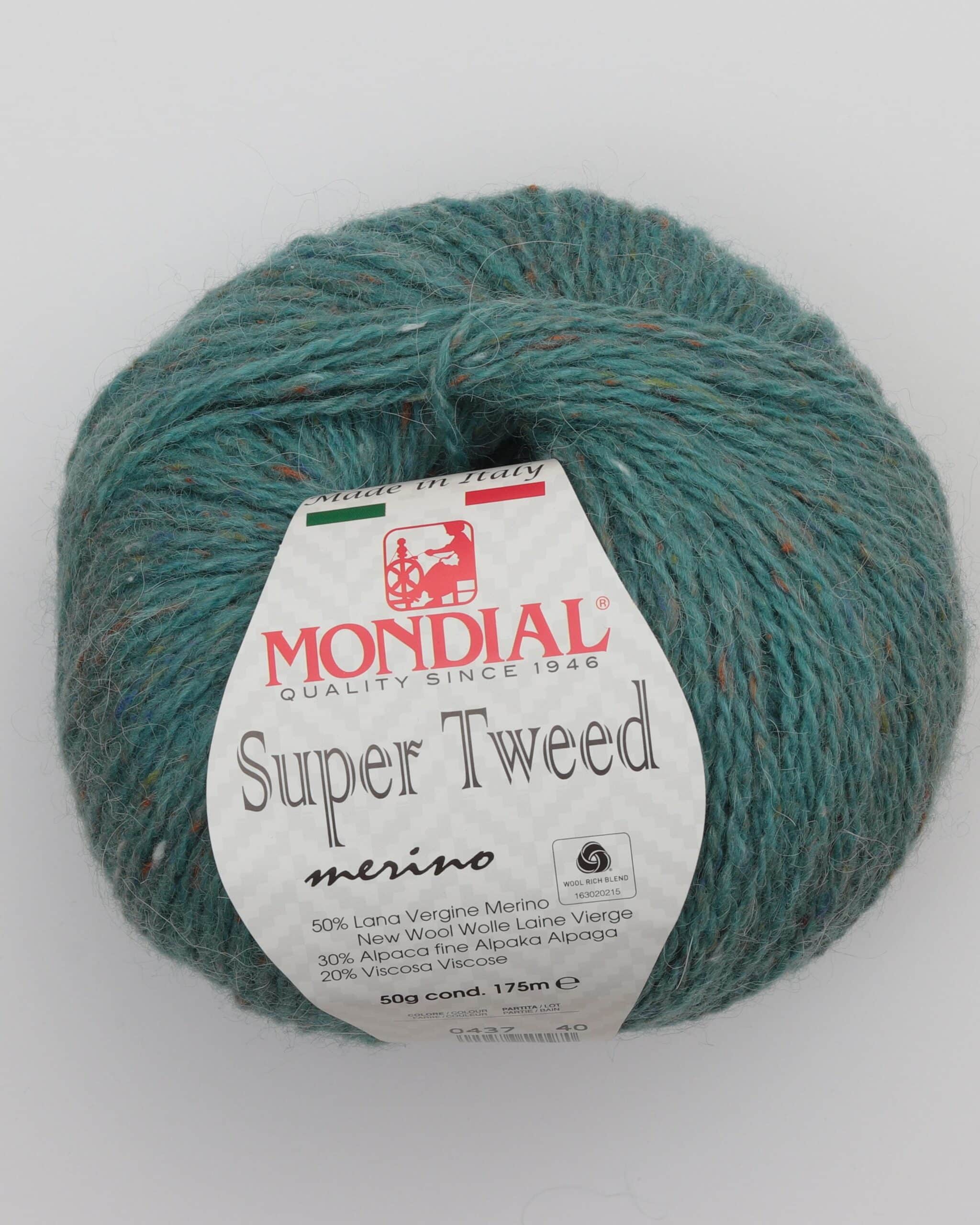 Super Tweed fra Mondial i mange farver - 437 Støvet petrol - 20% Viskose, 50% Merinould, 30% Alpaka