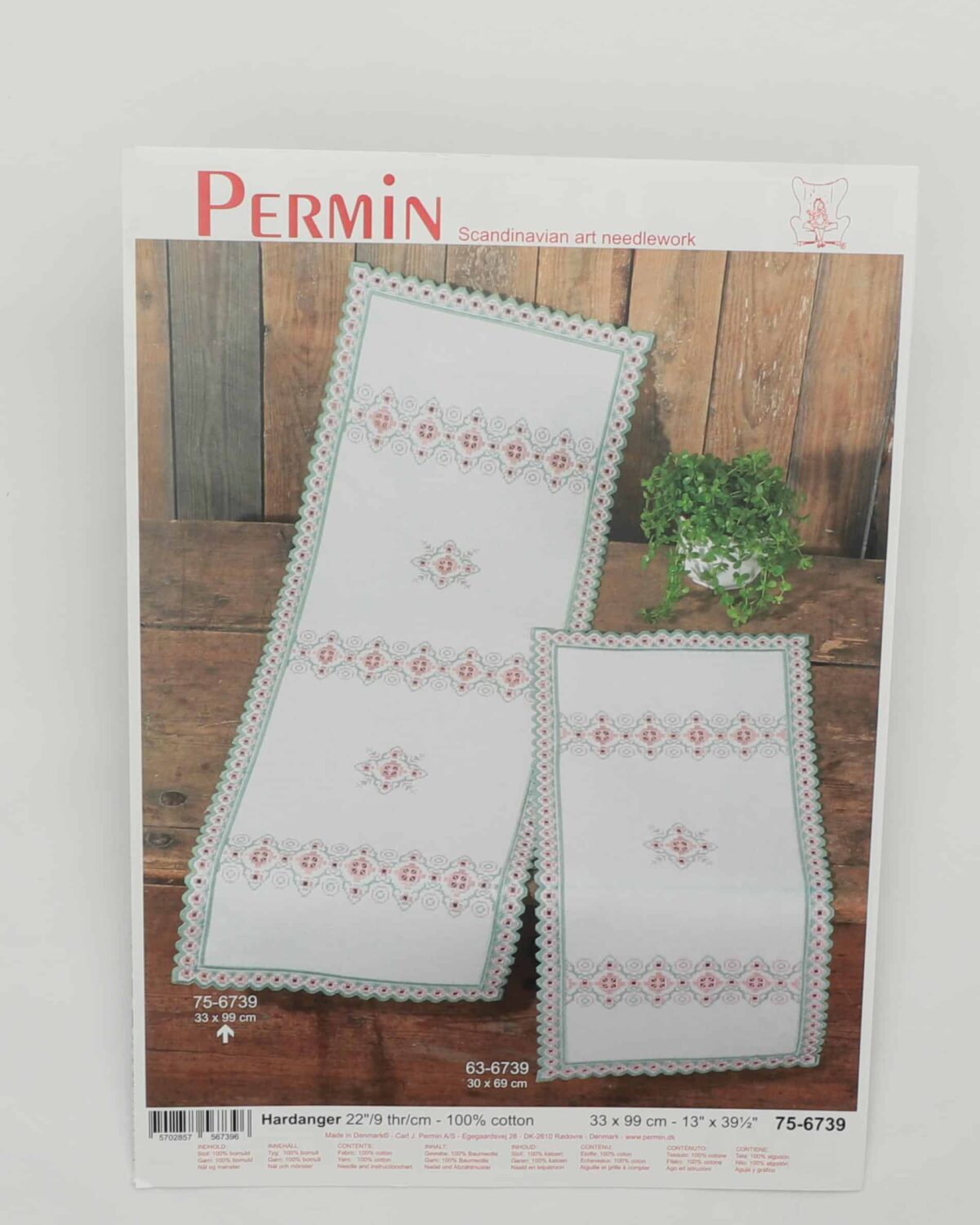 Hardanger rosa/grøn - 33x99 cm