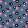 Mørk dueblå m. blomster - Babyfløjl