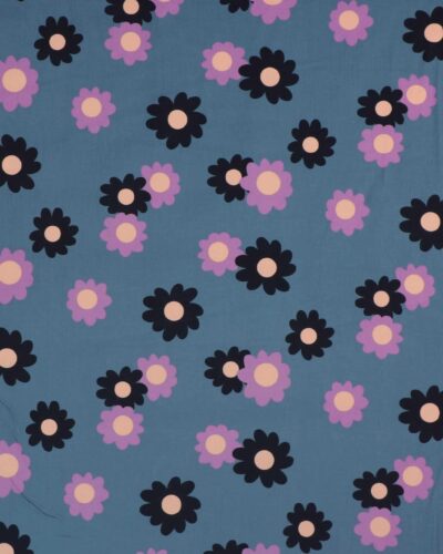 Mørk dueblå m. blomster - Babyfløjl