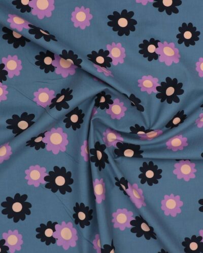 Mørk dueblå m. blomster - Babyfløjl 7 Mørk dueblå m. blomster - Babyfløjl