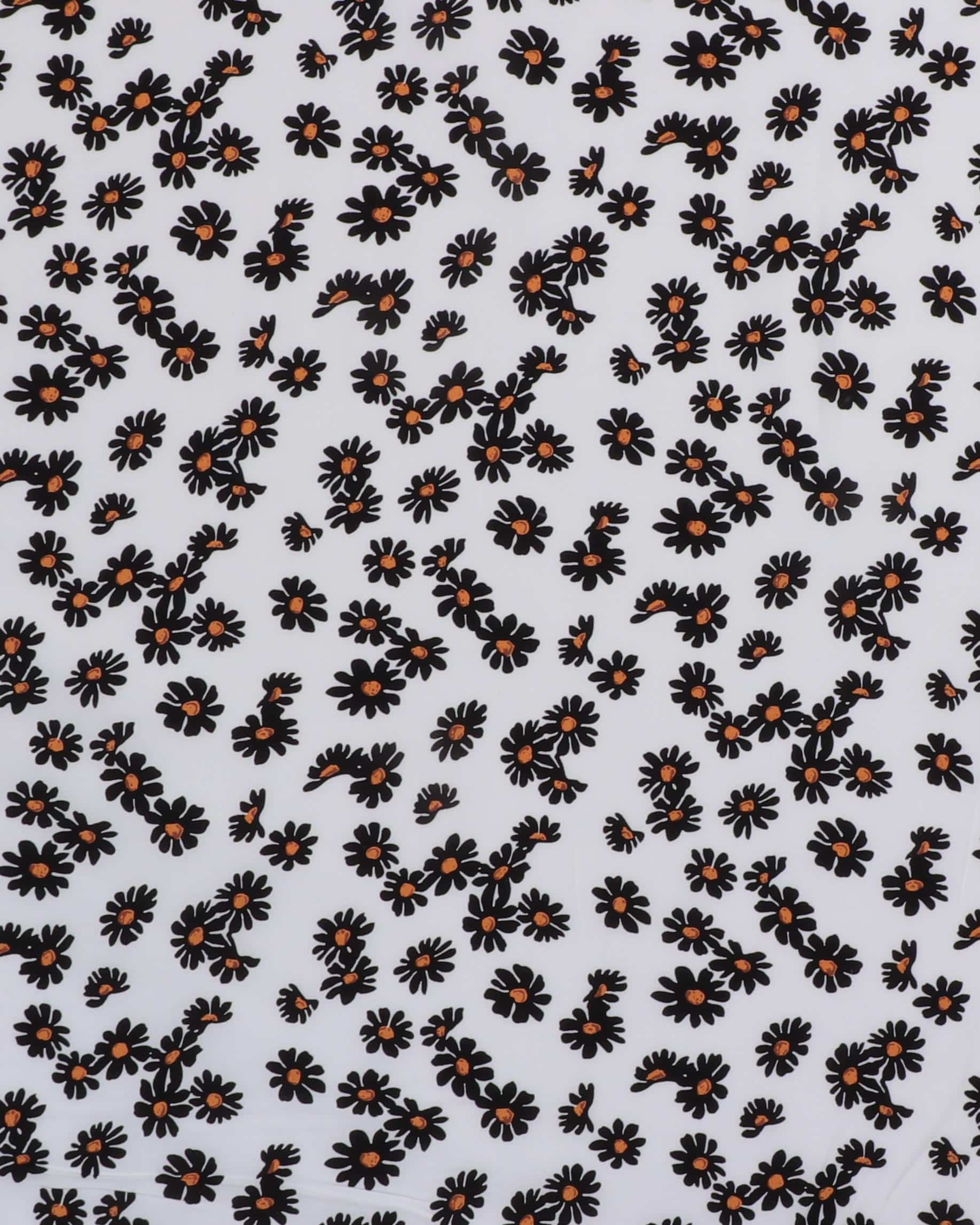 Sort Blomst På Hvid Viskose 100 Viskose