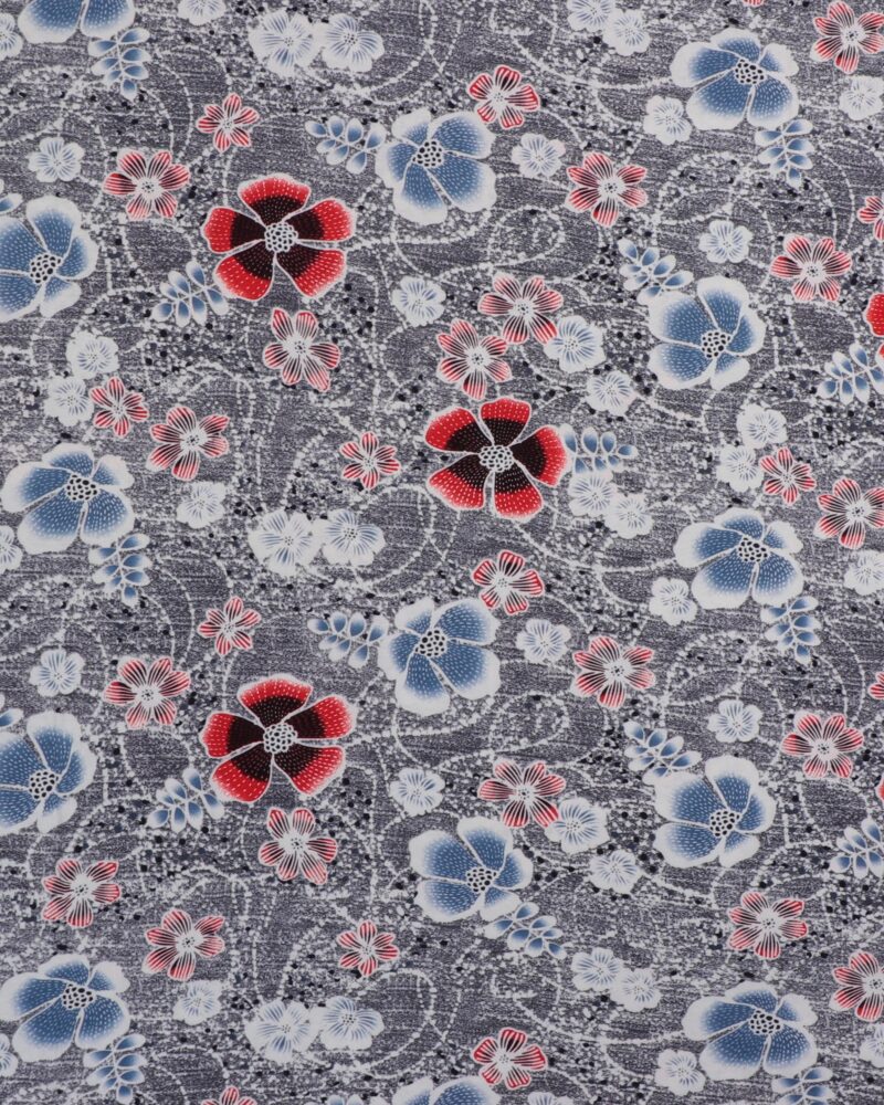 Sort/hvid med røde og blå blomster - Viskose jersey