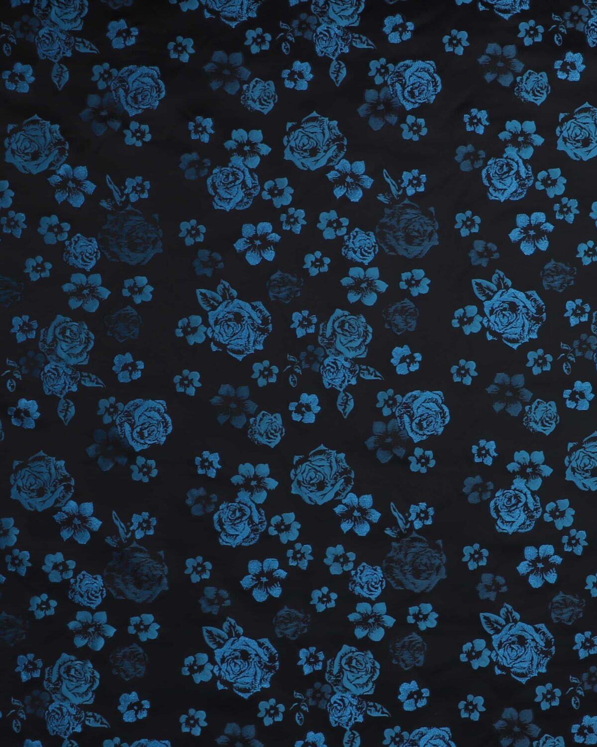 Sort m. blå roser og lidt glimmer - Polyester