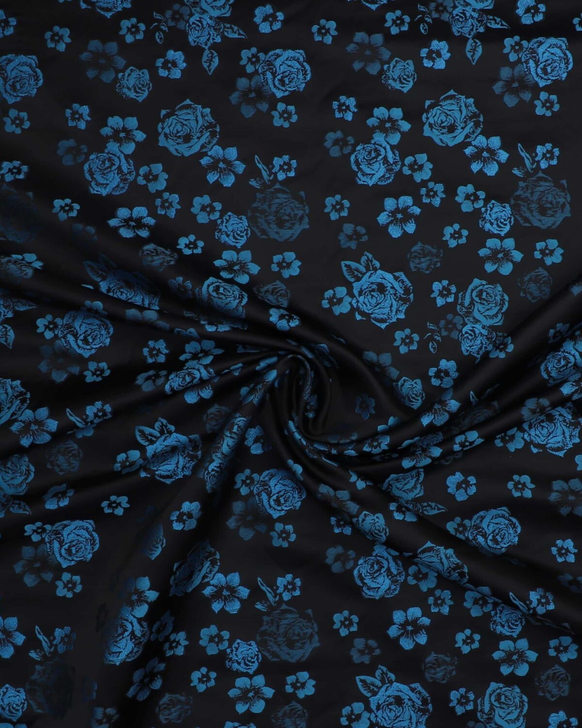 Sort m. blå roser og lidt glimmer - Polyester - Billede 3