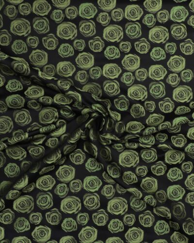 Sort m. kiwigrønne roser og lidt glimmer - Polyester