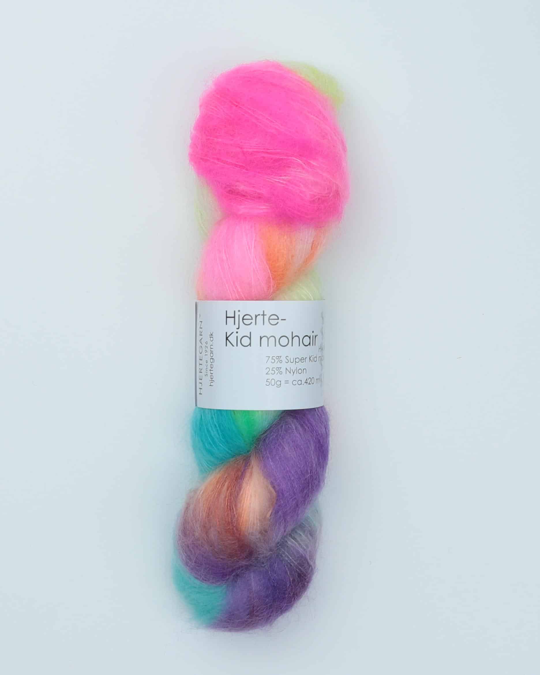 Hjerte-Kid mohair fra Hjertegarn - 005 Pink/orange/lilla/turkis - 25% Nylon, 75% Kid mohair