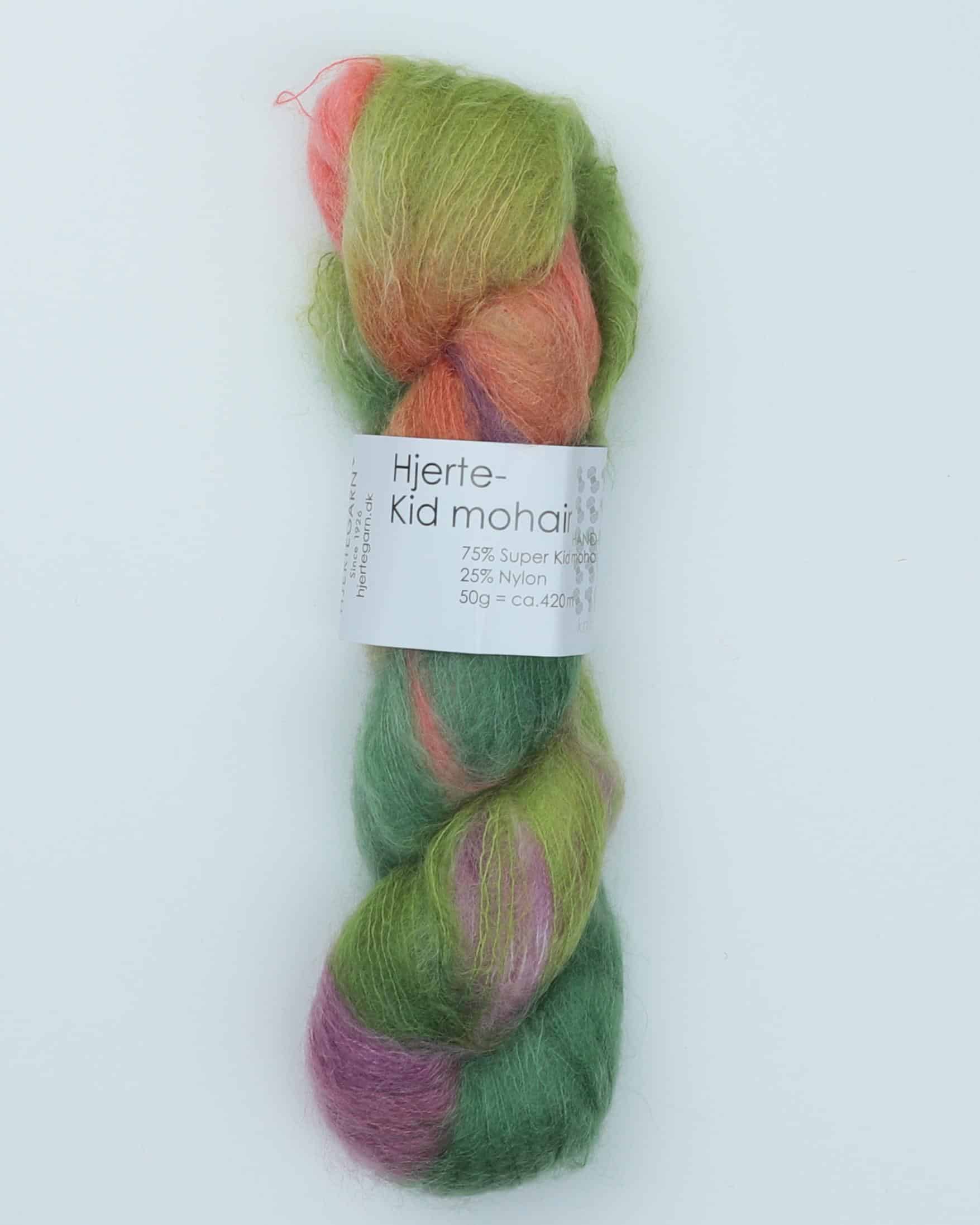 Hjerte-Kid mohair fra Hjertegarn - 087 Bordeaux/orange/grøn - 25% Nylon, 75% Kid mohair