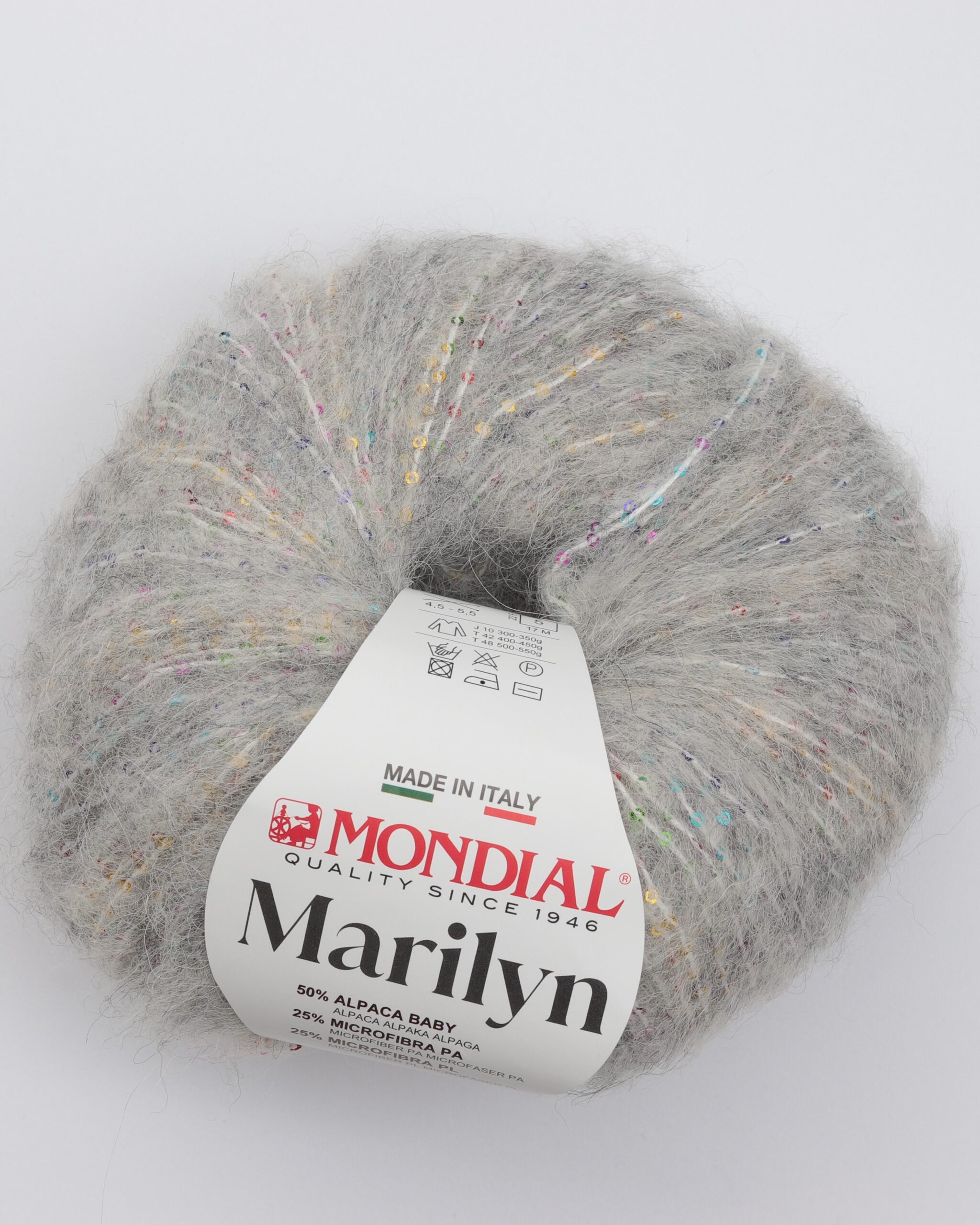 Marilyn fra Mondial (med små palietter) - 920 Lysegrå - 50% Alpaka, 50% Microfibre