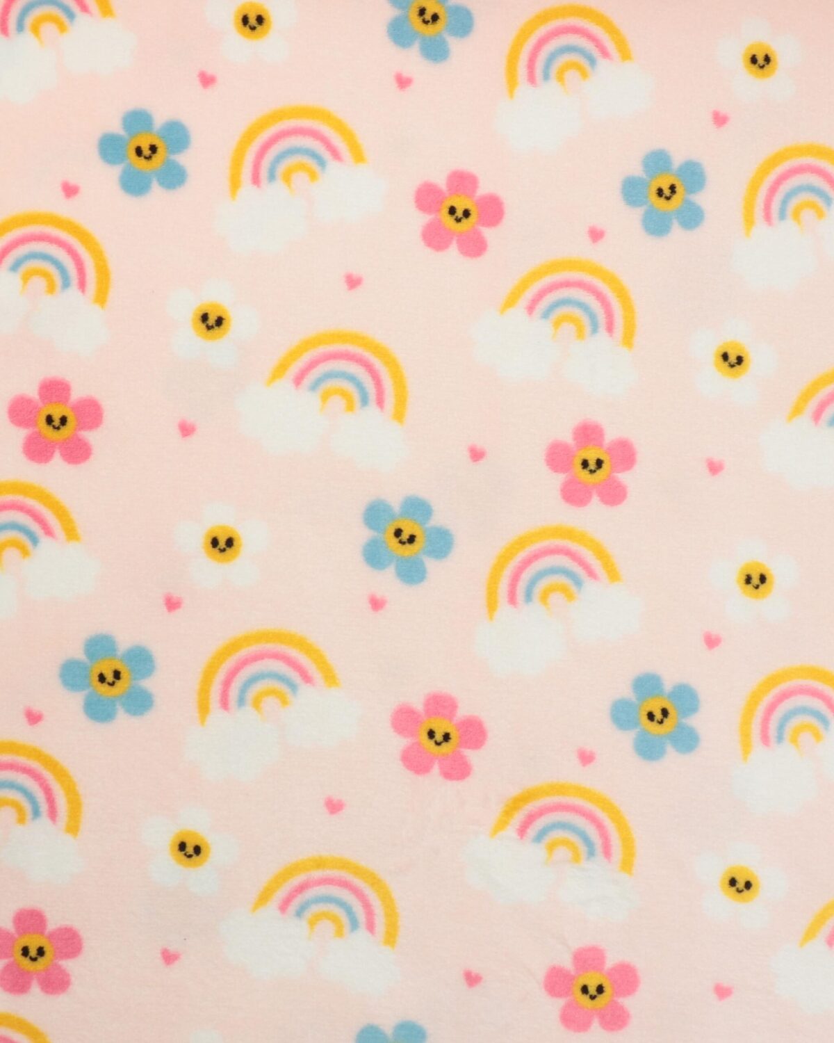 Sart lyserød m. regnbuer og blomster - Microfleece