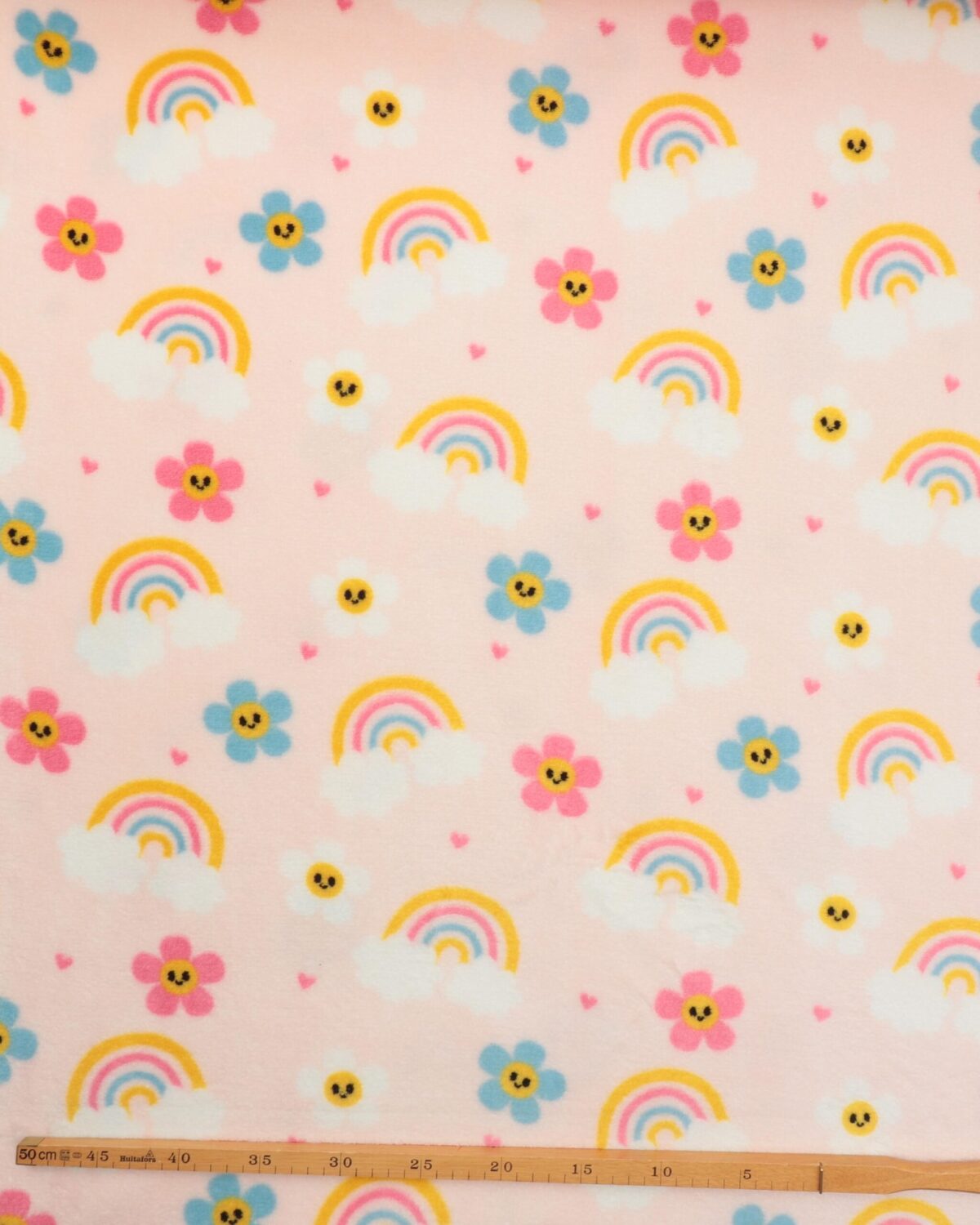 Sart lyserød m. regnbuer og blomster - Microfleece - Billede 2