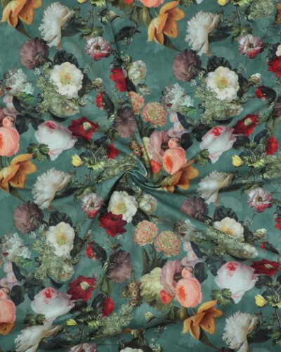 Blomster på grøn- Møbelvelour 7 Blomster på grøn- Møbelvelour