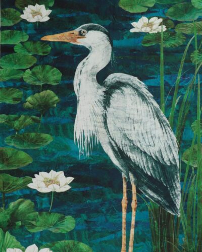 Tranquil waters, fiskehejre - Patchwork panel