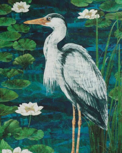 Tranquil waters, fiskehejre - Patchwork panel