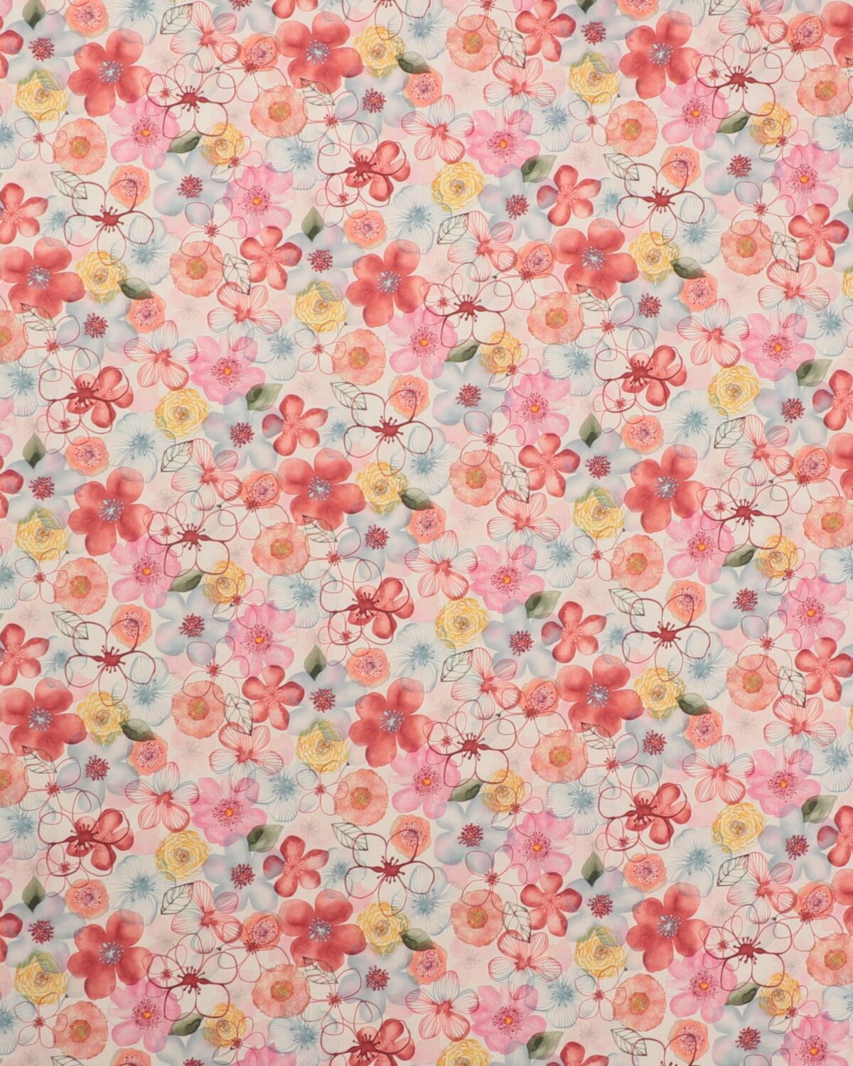 Blomster, "vandfarve" rød - Bomuld (Liberty)