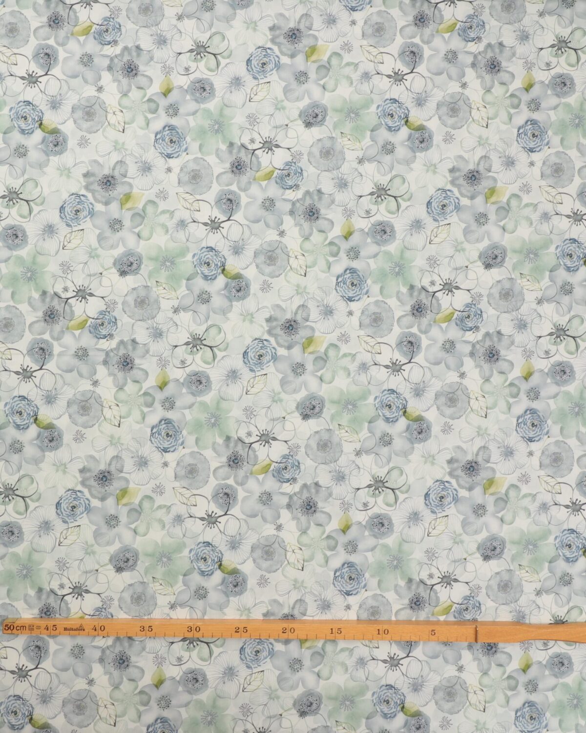 Blomster, "vandfarve" sart dueblå - Bomuld (Liberty) - Billede 2