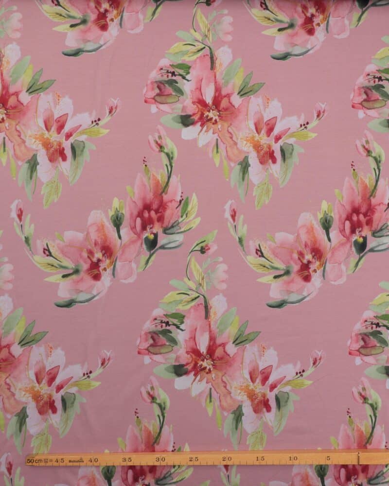 Store blomster på mørk rosa bund - Jersey - Image 2