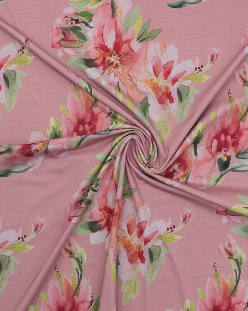 Store blomster på mørk rosa bund - Jersey - Image 3