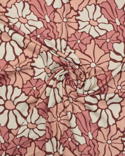 Pudder og gammelrosa blomster - Twillvævet viskose