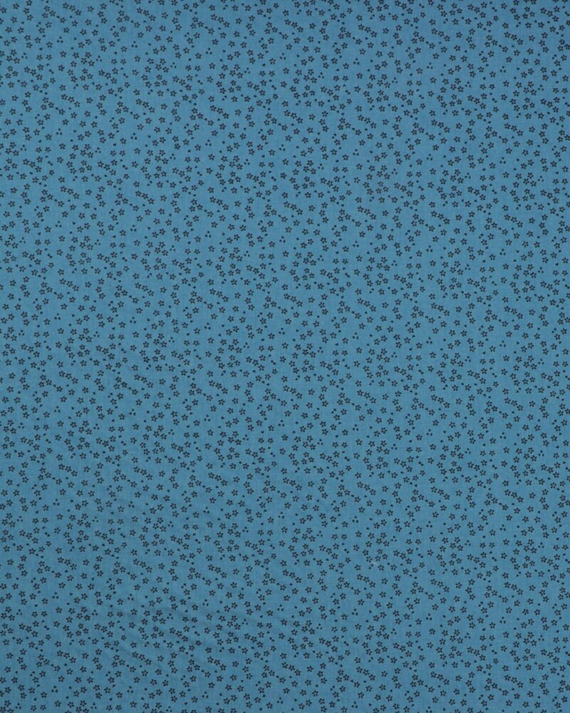Blå med små sorte blomster - Bomuld/polyester