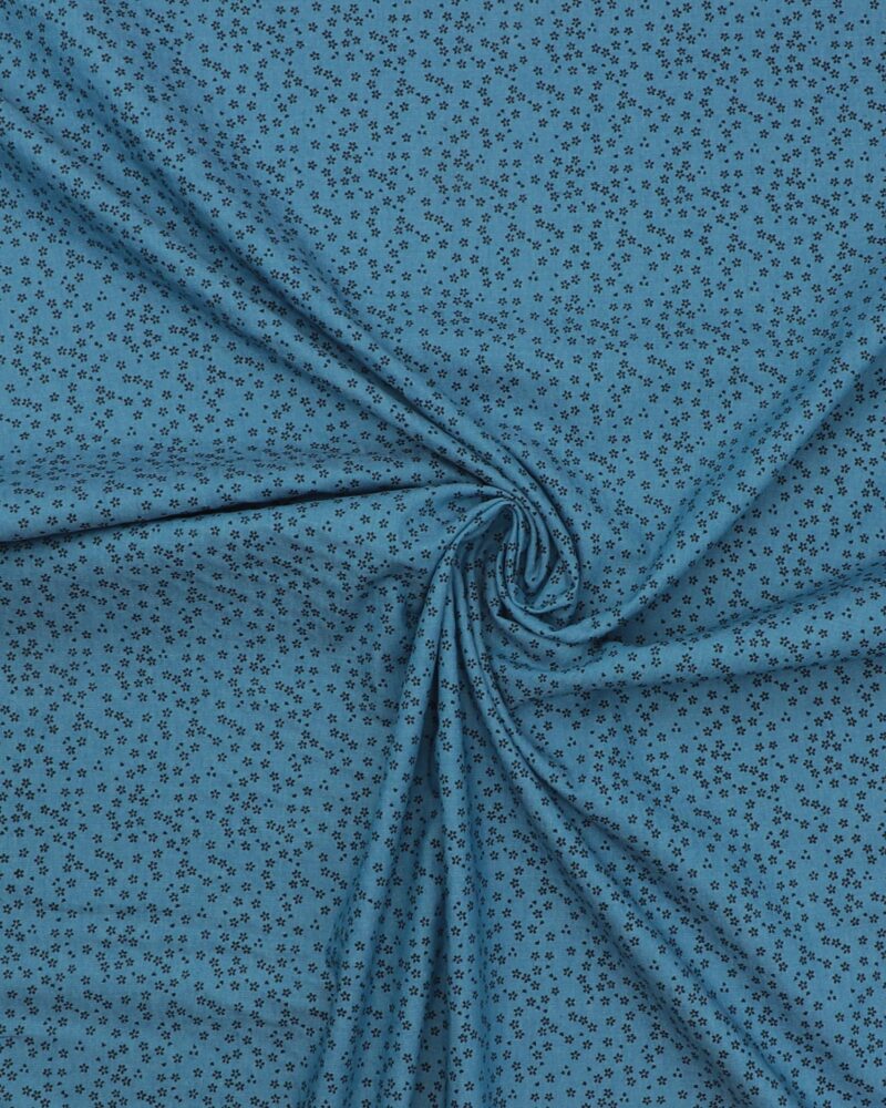 Blå med små sorte blomster - Bomuld/polyester - Image 3