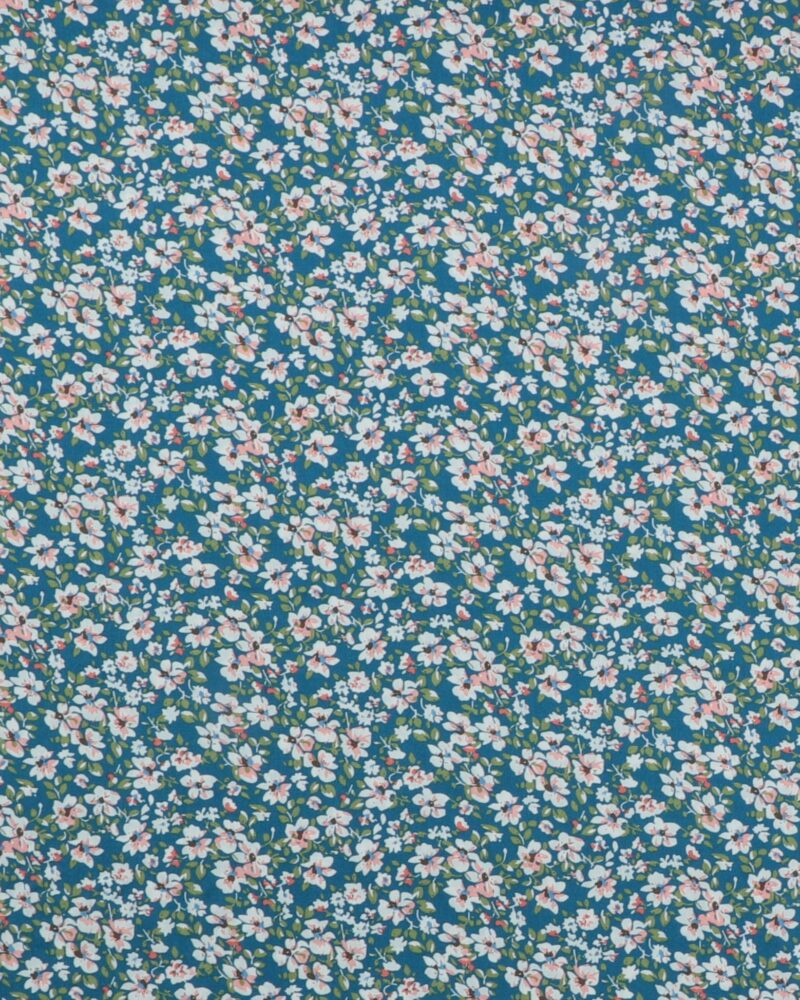 Små blomster på blå bund - Viskose