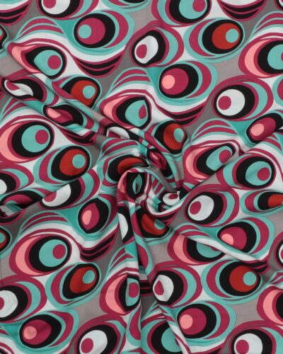 Mønster i turkis/sort, grå og røde farver - Viskose