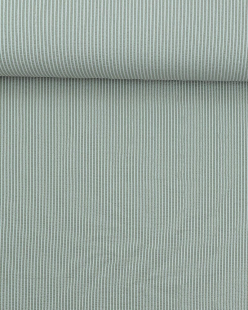 Støvet grøn/hvid - Seersucker jersey