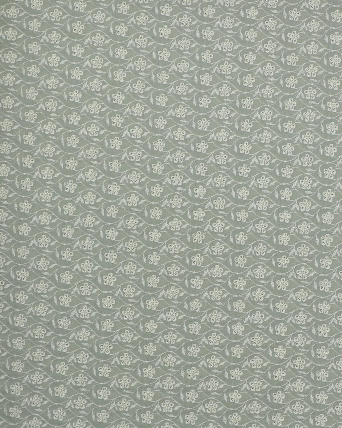 Støvet grøn m. offwhite blomster - Broderie Anglaise