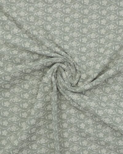 Støvet grøn m. offwhite blomster - Broderie Anglaise
