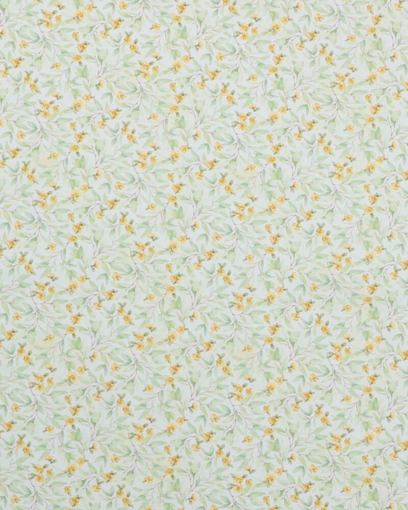 Gule blomster, grønne blade på offwhite - Patchwork