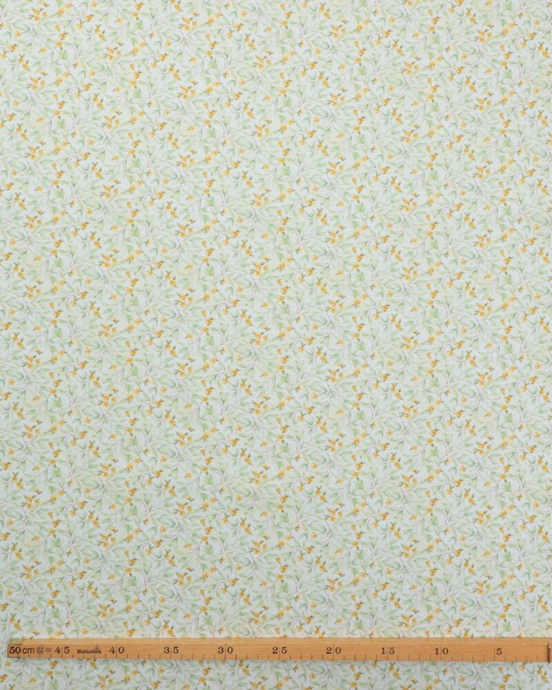 Gule blomster, grønne blade på offwhite - Patchwork - Image 2