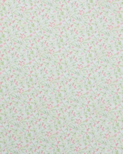 Rosa blomster, grønne blade på offwhite - Patchwork