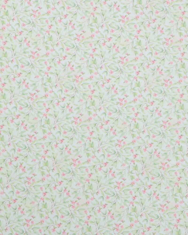 Rosa blomster, grønne blade på offwhite - Patchwork