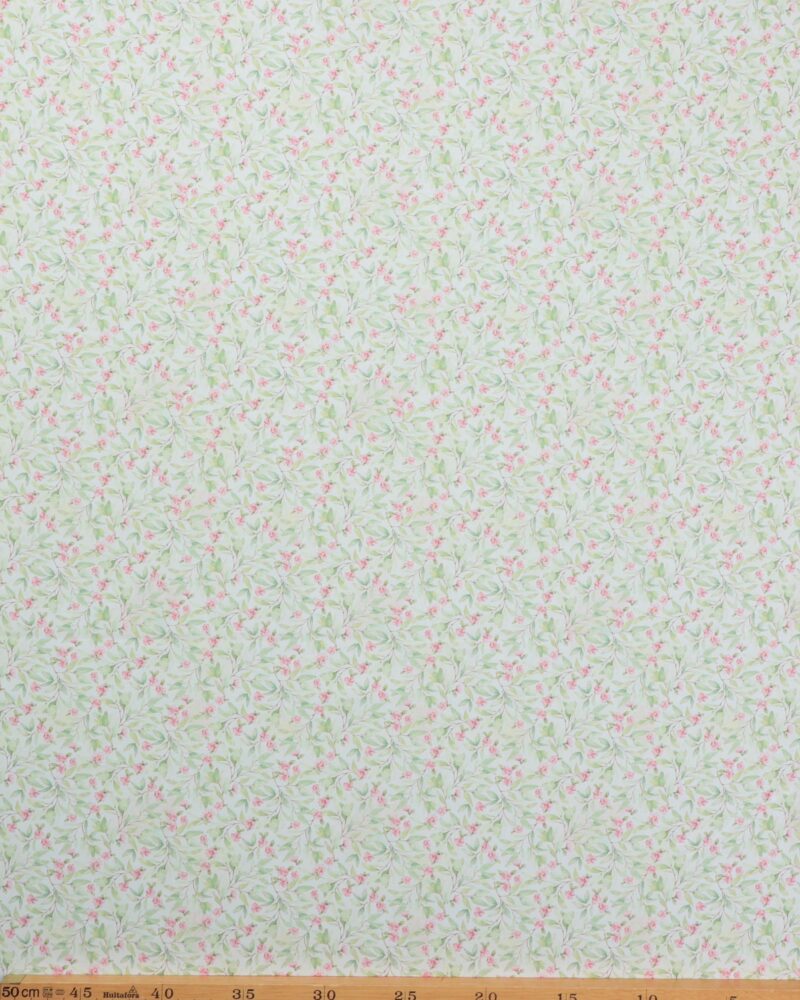 Rosa blomster, grønne blade på offwhite - Patchwork - Image 2