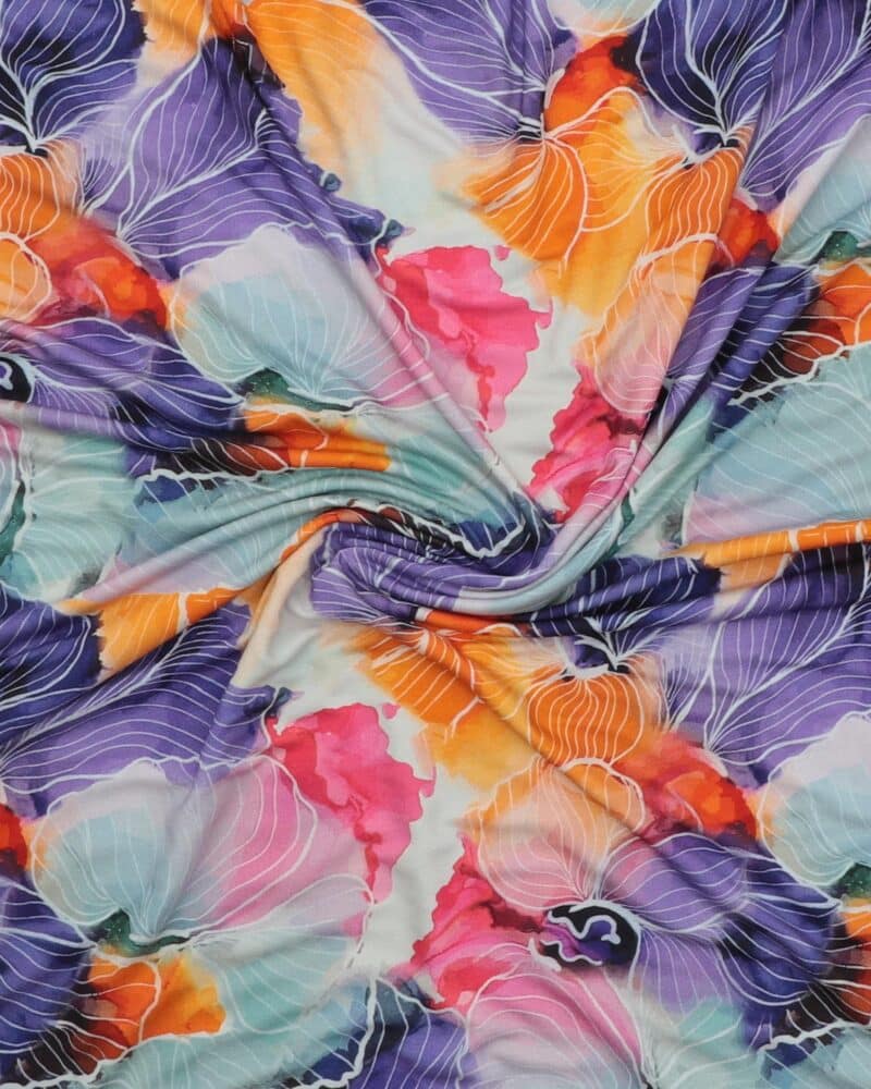 Tegnet blomster på lilla/orange/pink - Viskose jersey - Image 3