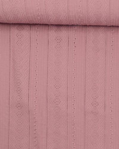 Gammelrosa m. hulmønster i striber - Broderie Anglaise