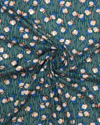 Mørkegrøn med folietrykt guld på blomsterne - Viskose