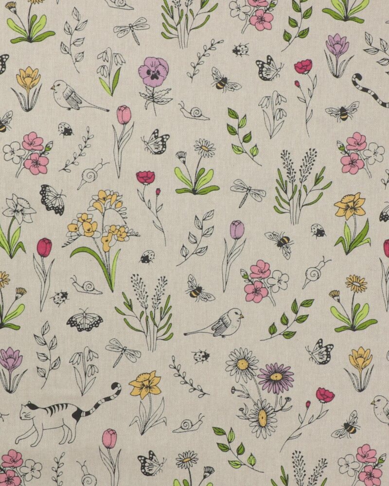 Kat, fugl, sommerfugl, blomster mm. - Boligtekstil