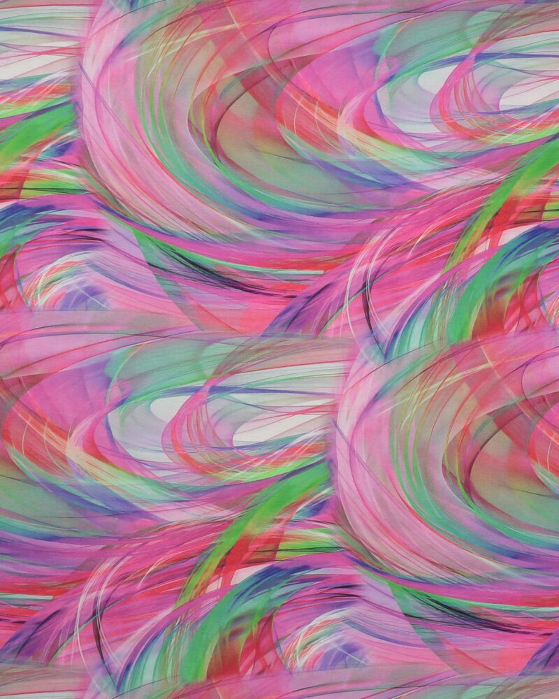 Mønster i cerise/pink/lilla/grøn - Viskose/polyester