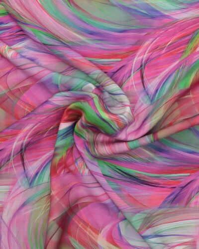 Mønster i cerise/pink/lilla/grøn - Viskose/polyester