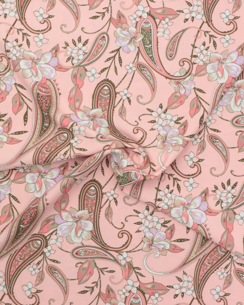 Lyserød med sjalsmønster og blomster - Viskose/polyester - Image 3